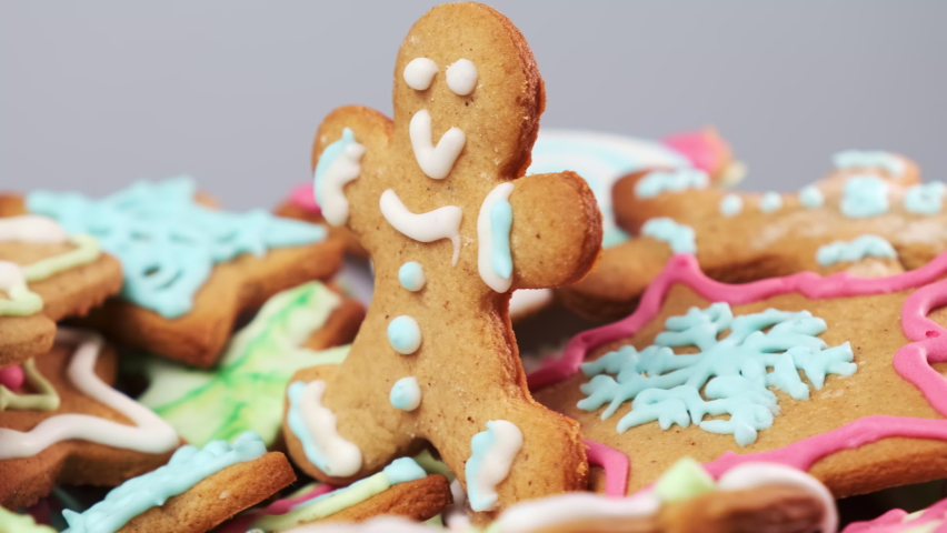 Gingerbread Man Decorated White Frosting Icing Stock Footage Video 100   1 