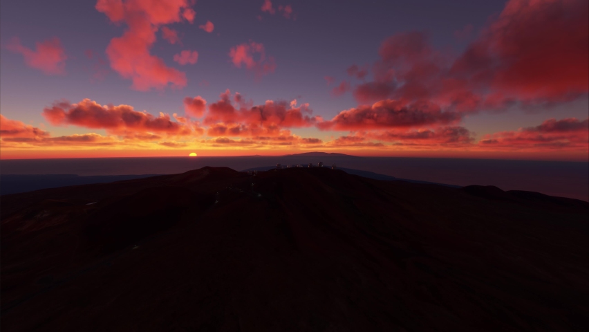 3D - Aerial view at sunset of the Mauna Kea observatory in Hawaii, United States of America Royalty-Free Stock Footage #1095080419