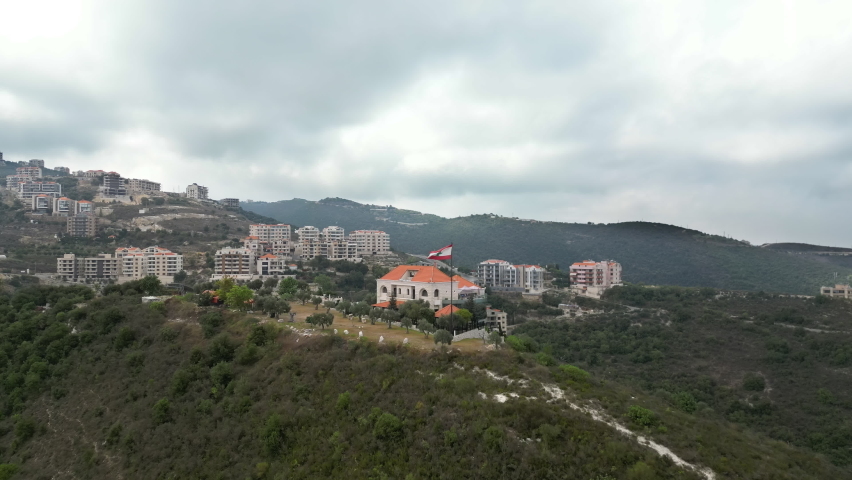 Beatiful panoramic landscape view of a Lebanese village on a mountain side