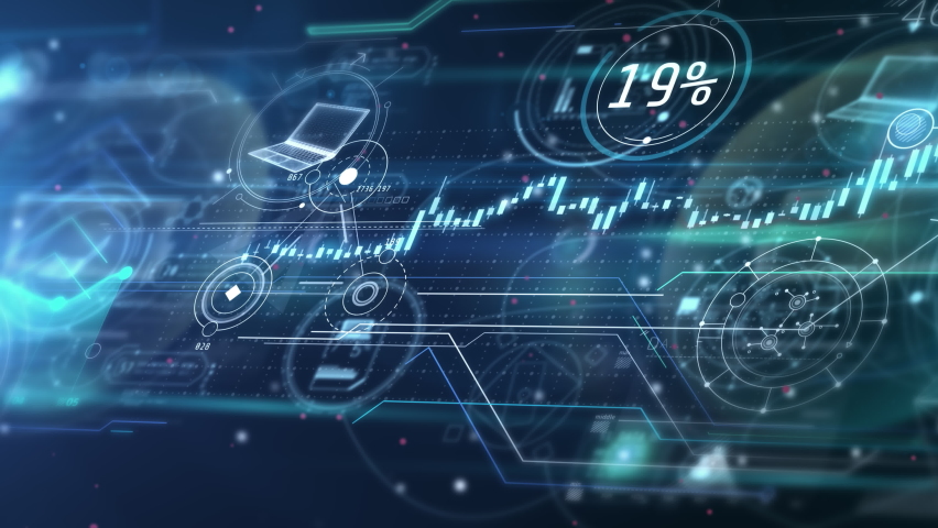 Animated infographics about bitcoin and its quotes. 3D Illustration