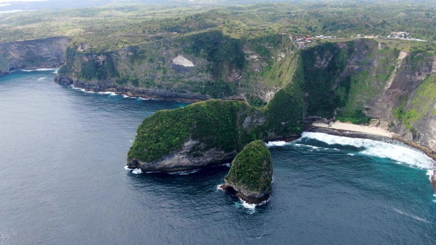 Exotic landscape with sandy beaches of Nusa Penida island, aerial view