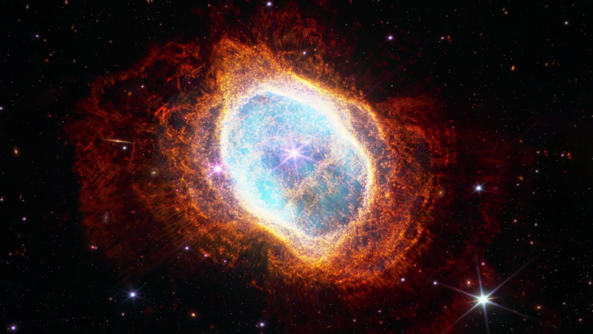 Southern Ring Nebula. Space collage from newest cosmic telescope. James webb telescope research of galaxies. Landscapes of Deep space. JWST. Elements of this image furnished by NASA. | Shutterstock HD Video #1095107261