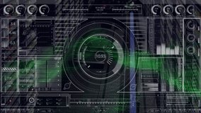 Animation of data with hud processing against green abstract pattern on digital interface. Digital composite, communication, business, futuristic, technology, cloud computing, finance, economy. . - Powered by Shutterstock - Get 15% off with code: PIKWIZARD15