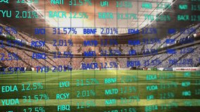 Animation of stock market data processing against sports stadium. Sports competition and tournament technology concept - Powered by Shutterstock - Get 15% off with code: PIKWIZARD15