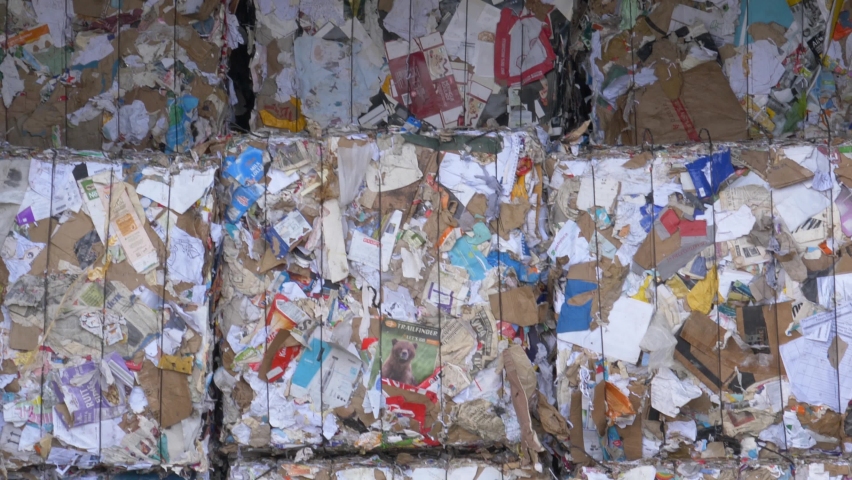 Square Bales Of Papers Ready For Recycling In Dublin, Ireland. - Closeup