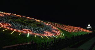 4K night video footage view of flower clock at Moscow Poklonnaya Hill in the capital of Russia
