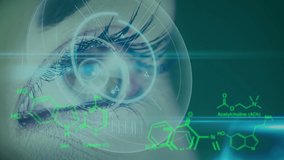 Animation of chemical formulas and data processing over womens eye on dark blue background. chemistry and science concept digitally generated video. - Powered by Shutterstock - Get 15% off with code: PIKWIZARD15