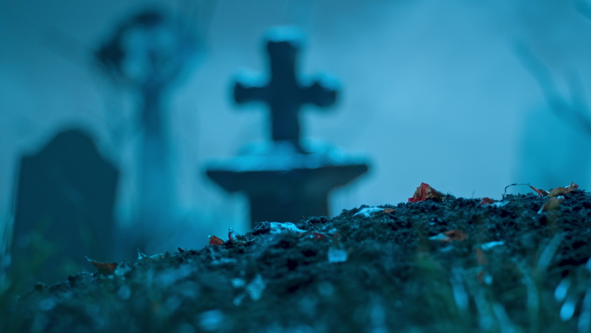 Zombie hand makes okay gesture out of grave. Holiday event Halloween concept. Royalty-Free Stock Footage #1095136919