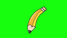 Hand Drawn Animated Pencil Design Isolated on Green Chroma Key Background. Doodle Style Colorful Pencil Drawing for Education Concepts Animated Videos. 4K Pencil Motion Graphic. Animated Pencil.