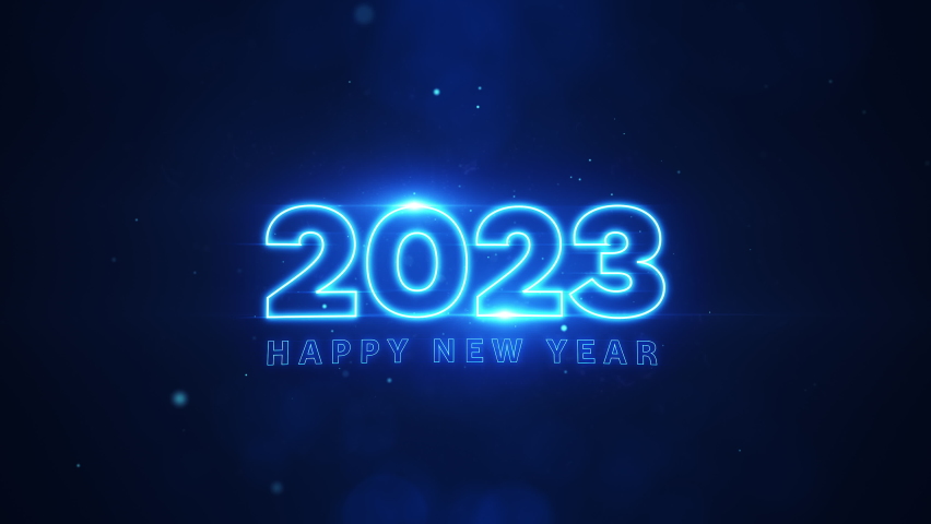 Happy New Year 2023 blue neon opener particles bokeh background new year resolution concept. Royalty-Free Stock Footage #1095140293