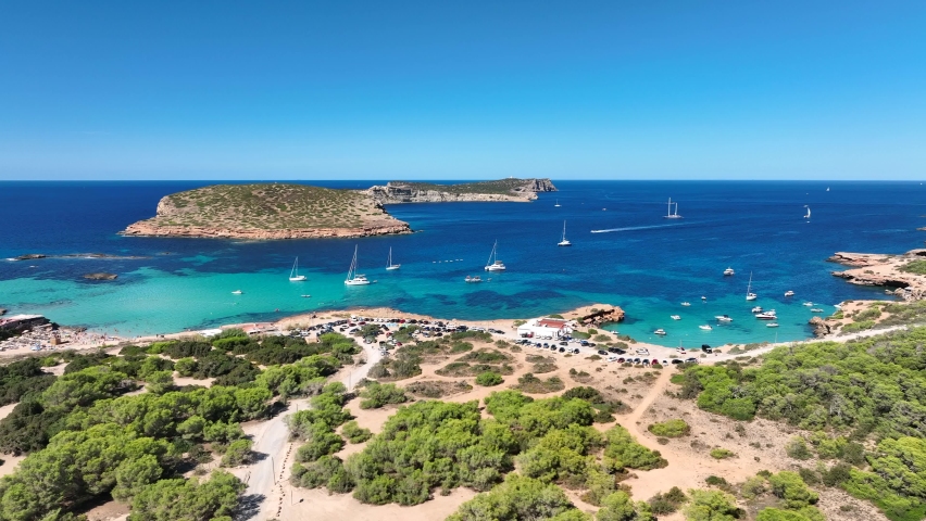 Ibiza Turquoise Waters at Cala Bassa Aerial View