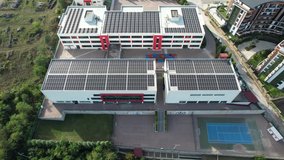 modern school building, aerial modern school building and solar roof