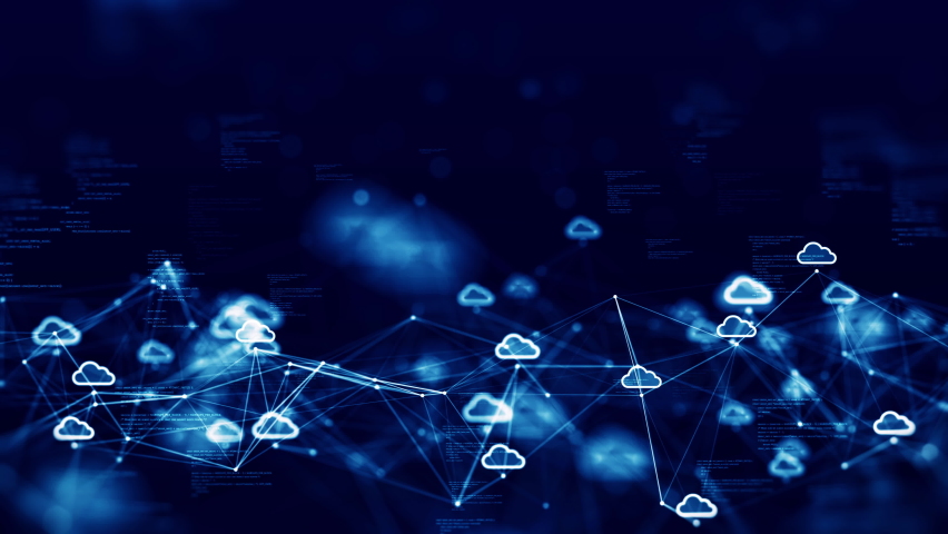 Cloud and edge computing technology concepts with cybersecurity data protection. Polygon connection code small cloud icon behind blur on dark blue background. Royalty-Free Stock Footage #1095155209