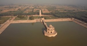 Aerial Footage View to the Hiran Minar Mughal era complex in Sheikhupura, Punjab, Pakistan