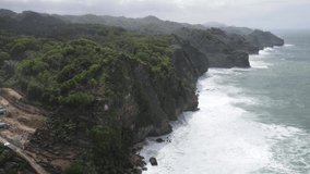 beach waves and cliffs from aerial video
