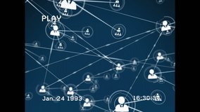 Animation of vhs glitch effect over network of profile icons against blue background. Global networking and technology concept - Powered by Shutterstock - Get 15% off with code: PIKWIZARD15