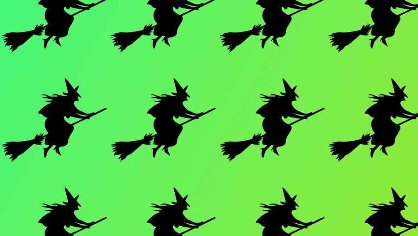 Witch flying on broom. Silhouette of Halloween symbol