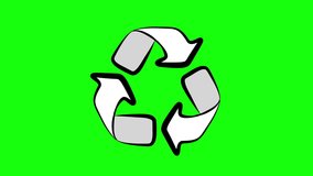 4k Loop Animated Hand Drawn Retro Style Green Recycling Icon Recycling Sign in Doodle Drawing Style Isolated on white and Green Screen. Clean Environment Concept. Recycle Logo Rotating Animation. - Powered by Shutterstock - Get 15% off with code: PIKWIZARD15