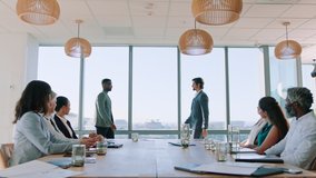 Hand shake, diversity partnership and business meeting celebration for b2b deal, negotiation or merger success. Handshake, collaboration and welcome to corporate company with group of people clapping - Powered by Shutterstock - Get 15% off with code: PIKWIZARD15