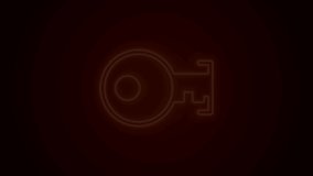 Glowing neon line Key icon isolated on black background. 4K Video motion graphic animation.