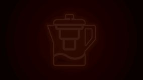 Glowing neon line Water jug with a filter icon isolated on black background. 4K Video motion graphic animation.