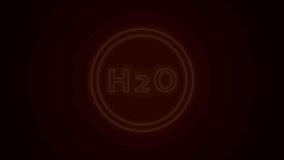 Glowing neon line Chemical formula for water drops H2O shaped icon isolated on black background. 4K Video motion graphic animation.