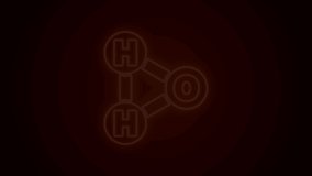 Glowing neon line Chemical formula for water drops H2O shaped icon isolated on black background. 4K Video motion graphic animation.