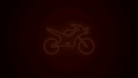 Glowing neon line Motorcycle icon isolated on black background. 4K Video motion graphic animation.