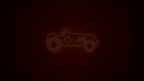 Glowing neon line Vintage sport racing car icon isolated on black background. 4K Video motion graphic animation.
