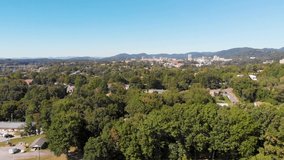 4K Drone Video (dolly shot) of Downtown Asheville, NC Skyline viewed from the South Side on Sunny Summer Day - 02