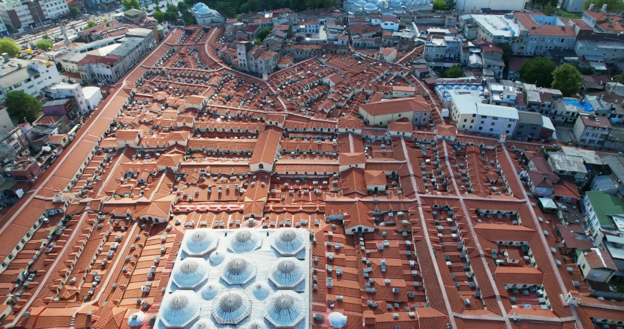 Aerial view of the Grand Bazaar in Istanbul, Turkey. One of the largest indoor markets in the world. Shopping in Istanbul. The old part of the city
