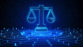 Justice Text Future Digital Technology Ai Cyber Space deep learning Loop Background. Cyberlaw, online lawyer advice Labor law, Lawyer, Attorney law, Legal advice. Justice legal, court. 3D Illustration - Powered by Shutterstock - Get 15% off with code: PIKWIZARD15