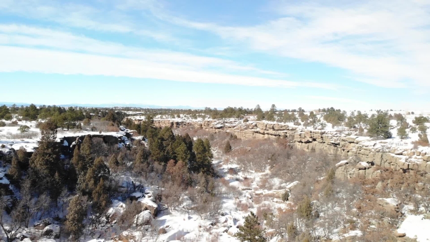 Castlewood Canyon on a Snowy Day • Slow Moving Aerial Drone Footage • HD B Roll