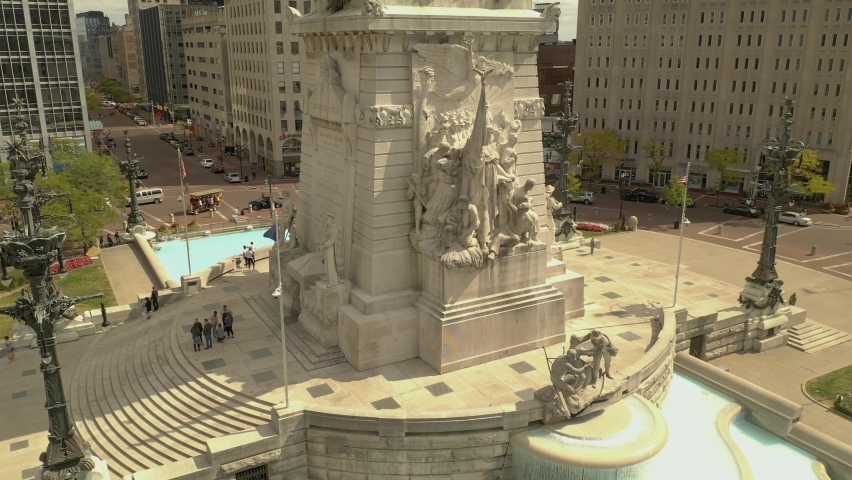 4K Drone Indianapolis Indiana Historic Monument Bottom Close Skyline Downtown City Midwest Cityscape