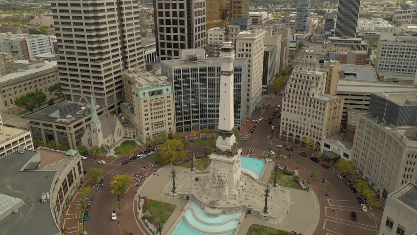 4K Drone Indianapolis Indiana Historic Monument Wide Shot Skyline Downtown City Midwest Cityscape