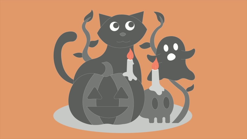 Animated hallowen cat vectors flat illustration