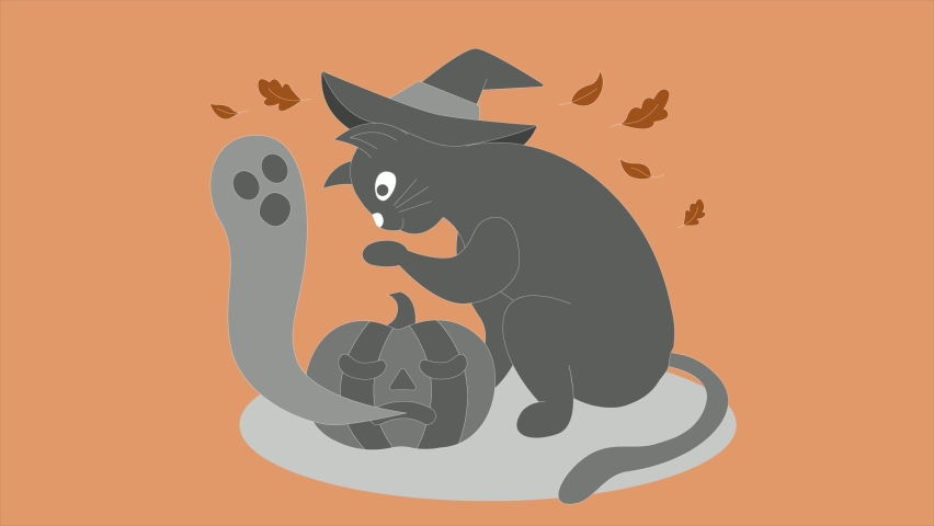 Animated hallowen cat vectors flat illustration