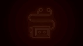 Glowing neon line Museum audio guide icon isolated on black background. Headphones for excursions. 4K Video motion graphic animation.