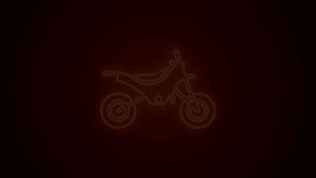 Glowing neon line Mountain bike icon isolated on black background. 4K Video motion graphic animation.