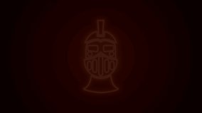 Glowing neon line Medieval iron helmet for head protection icon isolated on black background. 4K Video motion graphic animation.