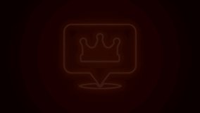 Glowing neon line Location king crown icon isolated on black background. 4K Video motion graphic animation.