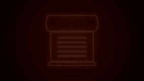 Glowing neon line Decree, paper, parchment, scroll icon icon isolated on black background. 4K Video motion graphic animation.