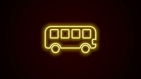 Glowing neon line Bus toy icon isolated on black background. 4K Video motion graphic animation.