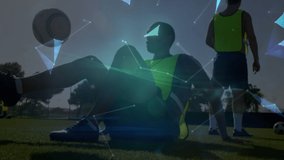 Animation of globe and shapes over diverse male soccer players. Global sport and digital interface concept digitally generated video. - Powered by Shutterstock - Get 15% off with code: PIKWIZARD15