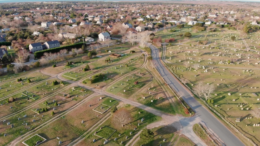 Aerial View of Nantucket Island neighborhood at Prospect hill Cemetery