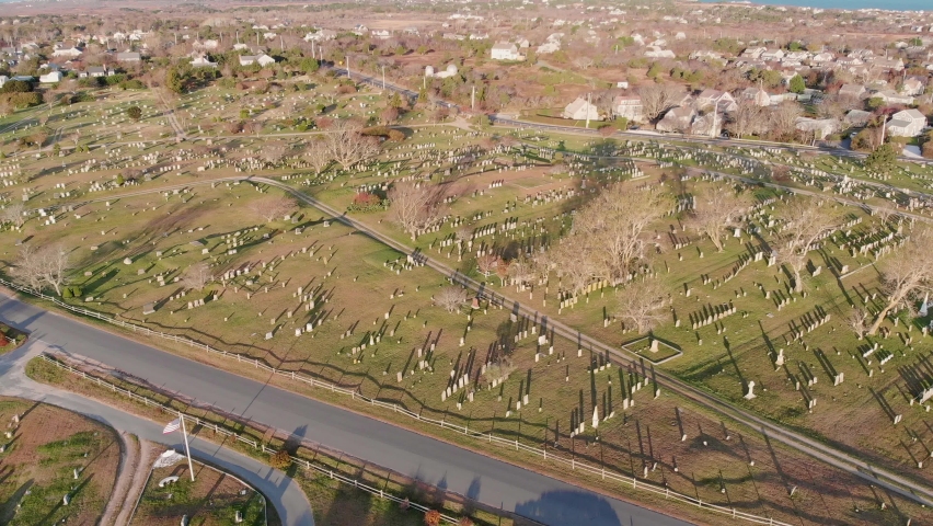 Aerial View of Nantucket Island neighborhood at Prospect hill Cemetery