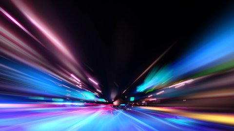 Car driving fast with colorful light trails, High Speed Light with Night City, Driving on city highway  Through City at Night, City traffic at night ஸ்டாக் வீடியோ