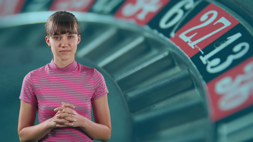 Animation of nervous caucasian woman over financial data, graph and roulette. Gambling, finance and economy concept digitally generated video. - Powered by Shutterstock - Get 15% off with code: PIKWIZARD15
