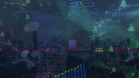 Animation of financial data and graph over cityscape. Global finance and economy concept digitally generated video. - Powered by Shutterstock - Get 15% off with code: PIKWIZARD15