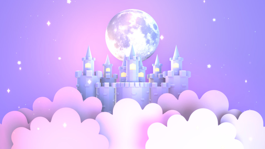Looped cartoon castle and paper clouds under the big full moon at night animation. Royalty-Free Stock Footage #1095226981